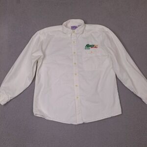 John Force Fan Club‎ Shirt Mens Large White Button Down Blue Pointe Collared